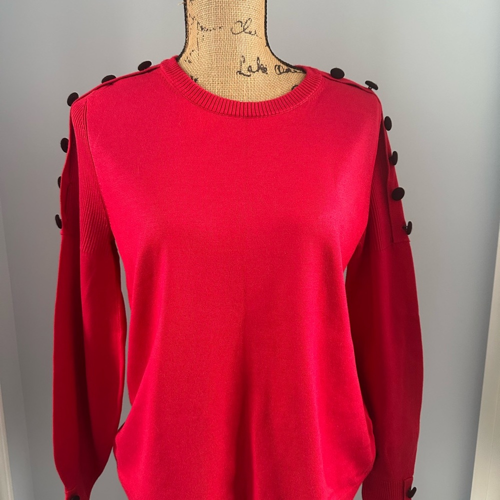 Karl Lagerfeld Red Sweater with Black Button Accents